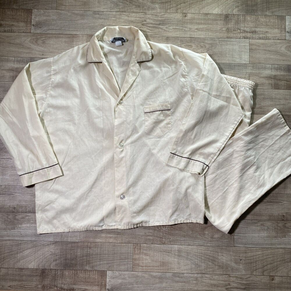 Vintage Fruit Of The Loom Matching Pajama Set Men’s D XL Beige Lightweight
